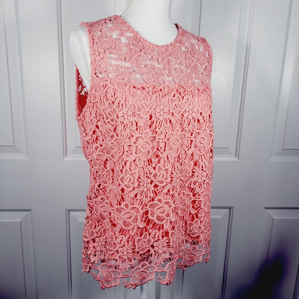 NWT Nanette Lapore Lace Sleeveless Top in Rosy Pink Exposed Zipper in Back